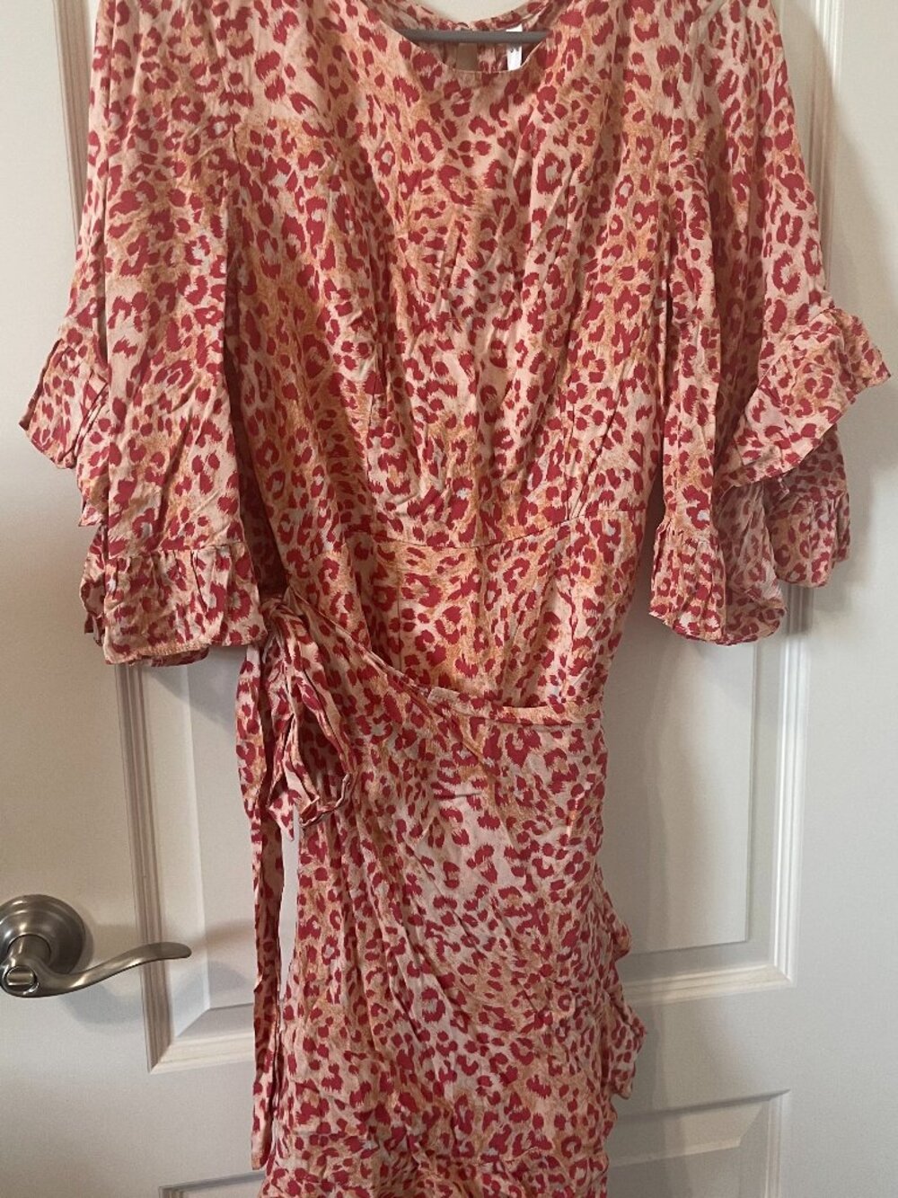 NWT Leopard orange red Print mini faux wrap dress Small